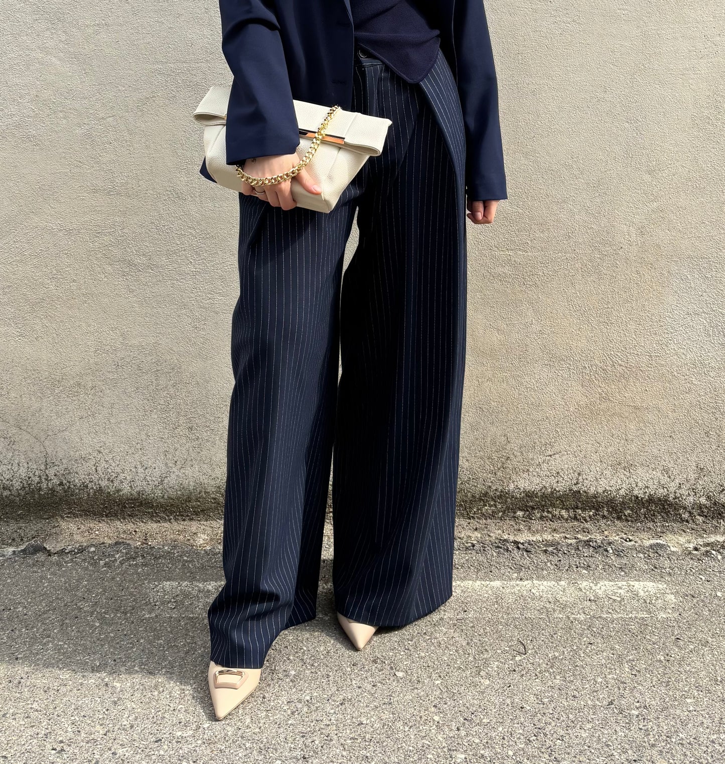 PANTALONI WIDE LEG NAVY