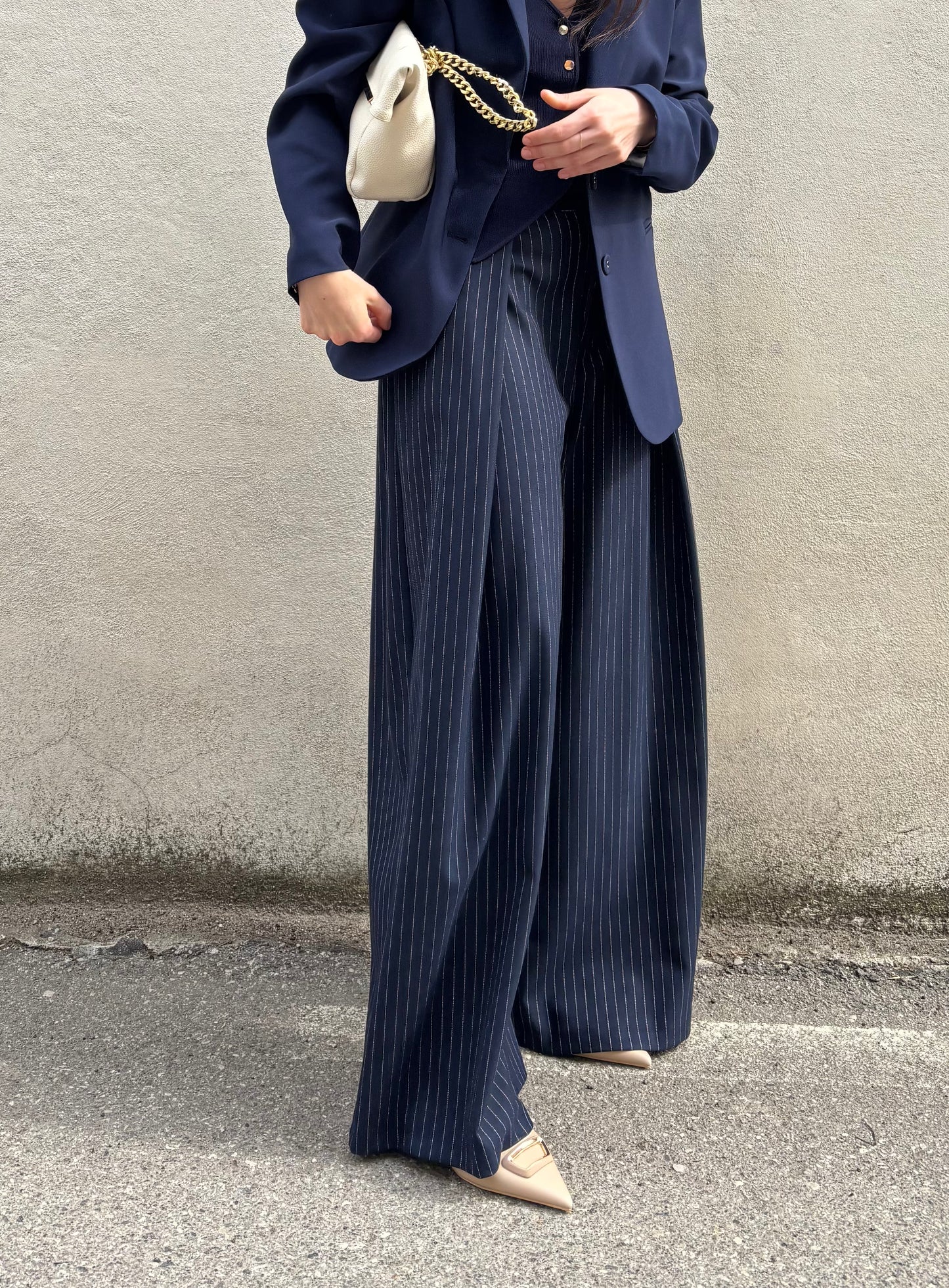 PANTALONI WIDE LEG NAVY