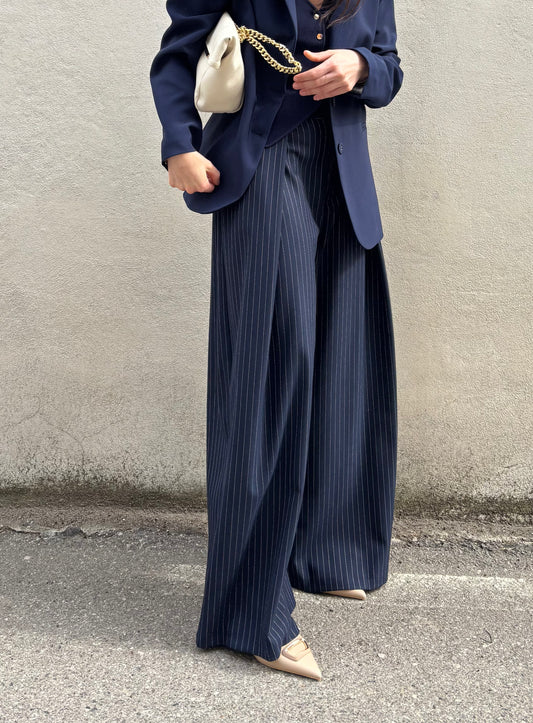 PANTALONI WIDE LEG NAVY