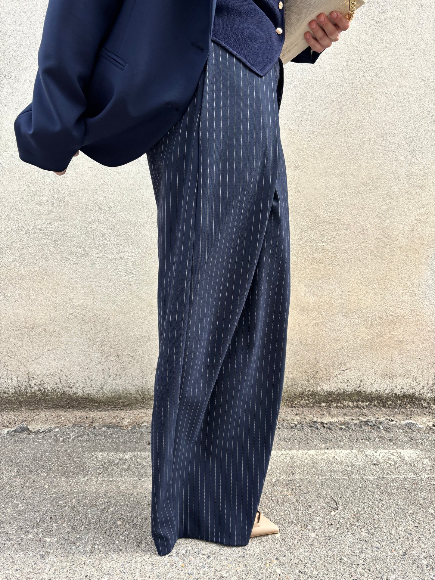 PANTALONI WIDE LEG NAVY