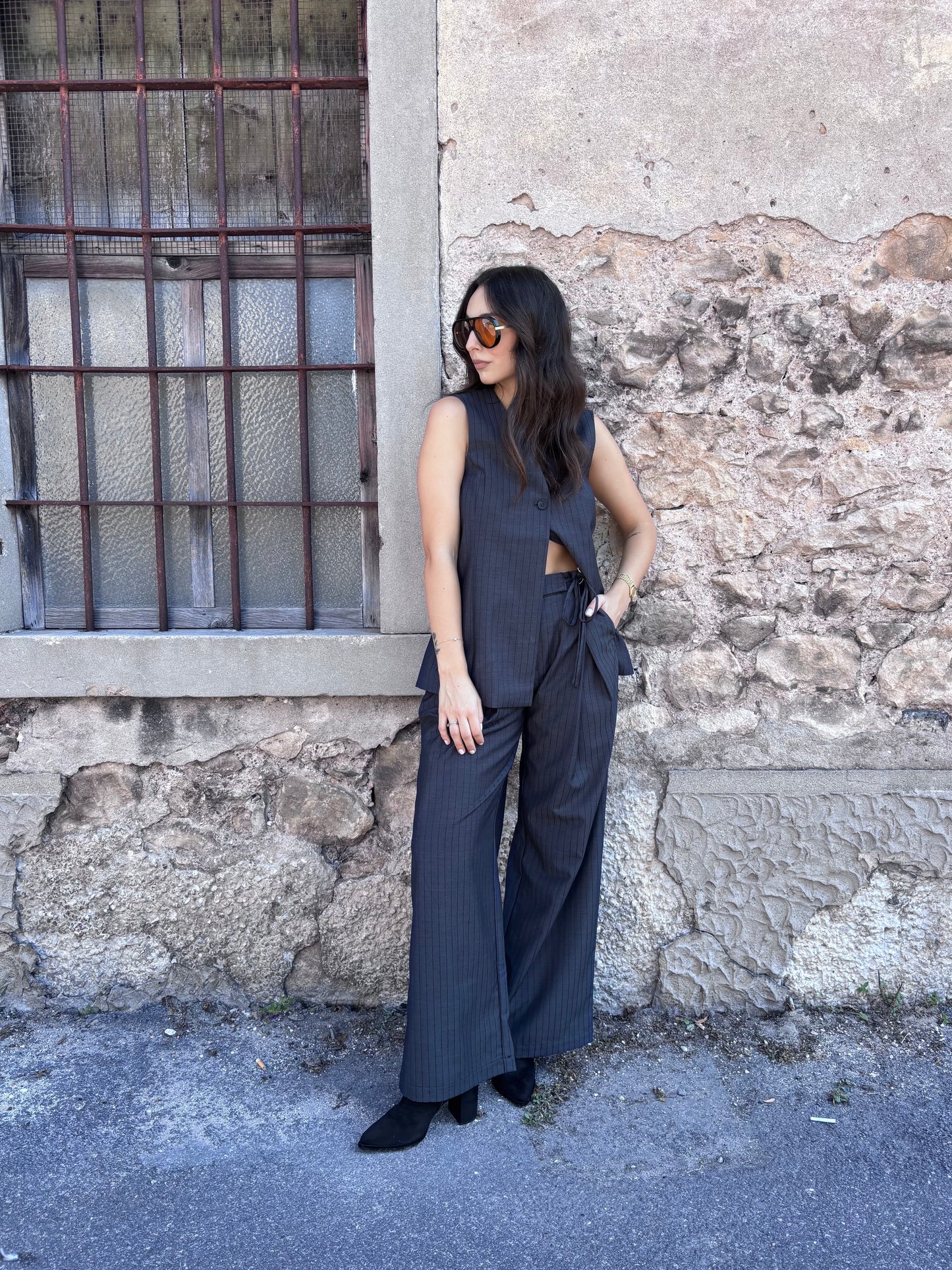 PANTALONE GESSATO BLU