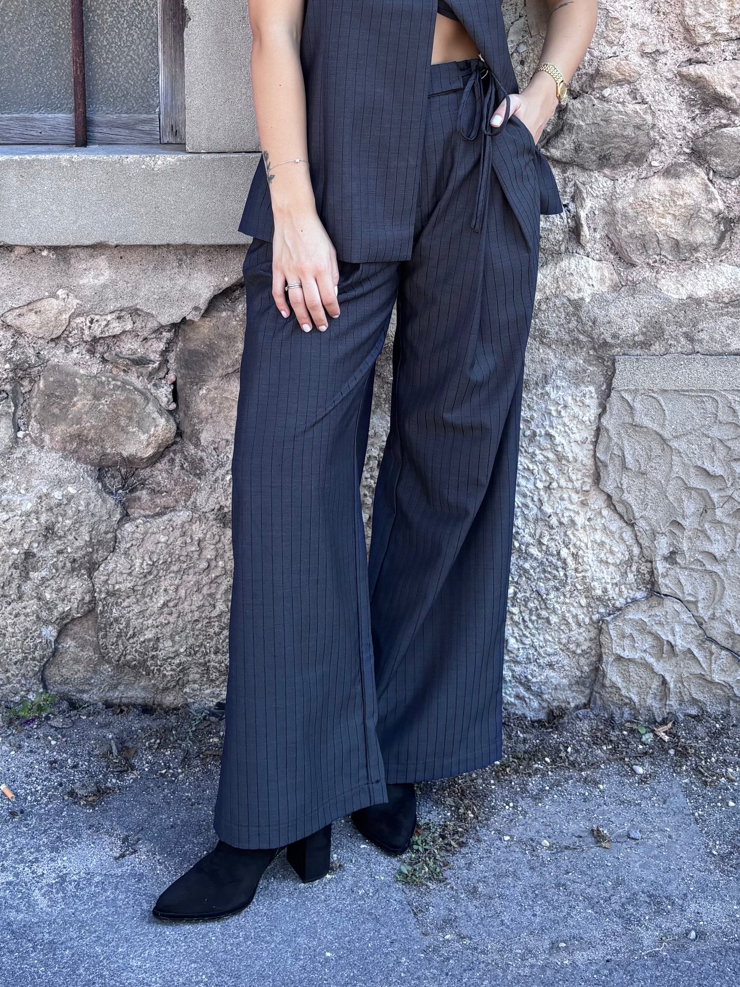 PANTALONE GESSATO BLU